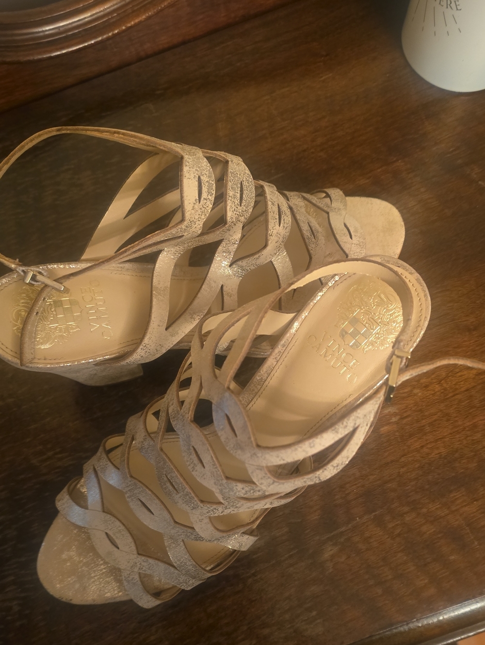 Vince Camuto Metallic Champagne Strappy Wedge Sandals
